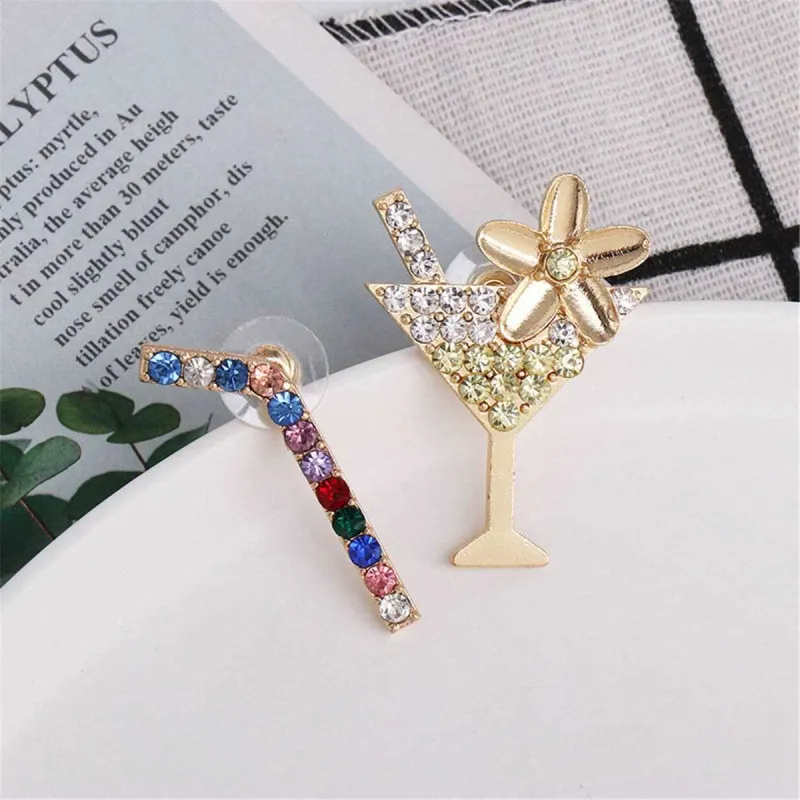 Multicolor Cubic Zirconia & Goldtone Martini & Straw Stud Earrings made by Zulily