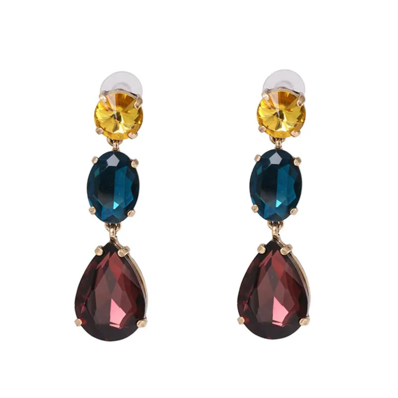 Multicolor Crystal & Goldtone Pear Triple Drop Earrings made by Zulily