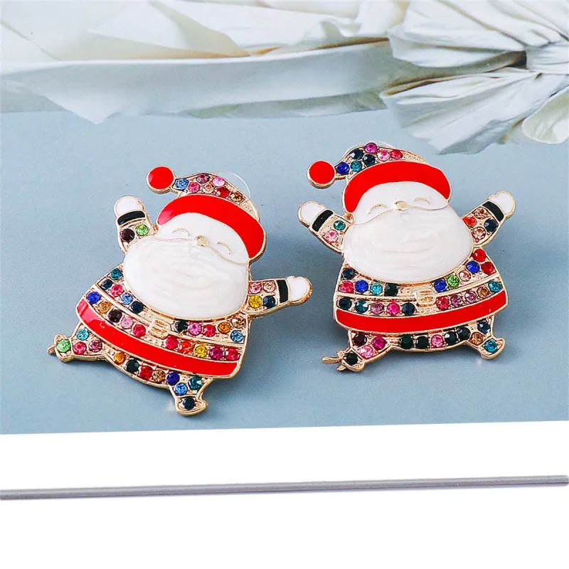 Multicolor Cubic Zirconia & Enamel Goldtone Santa Stud Earrings made by Zulily