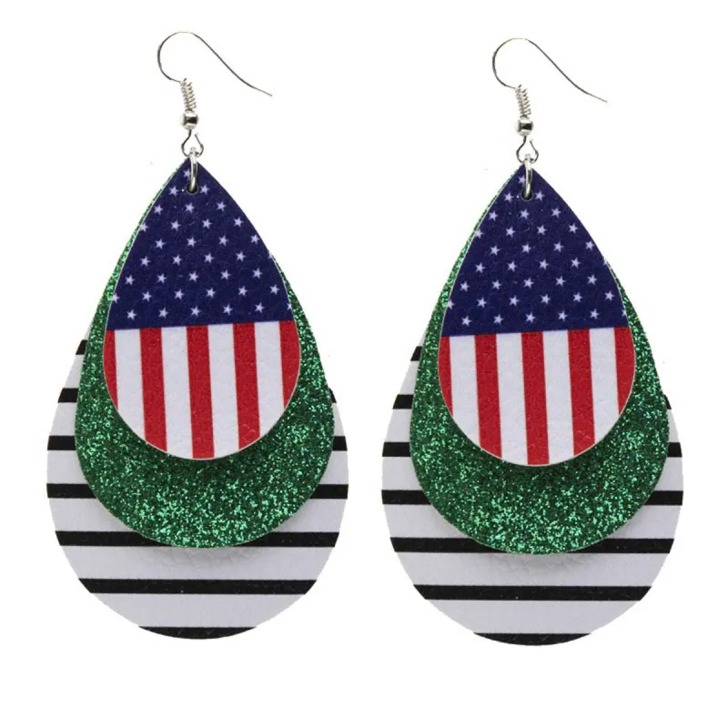Navy & Green Polystyrene Glitter Patriotic Triple Drop Earrings made by Zulily