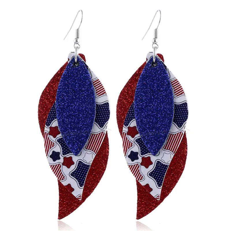 Navy & White Polystyrene Star Glitter Triple Leaf Drop Earrings made by Zulily