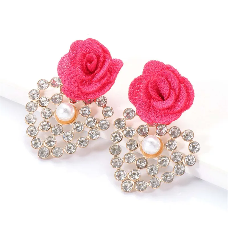 Light Red Lace & Cubic Zirconia Flower Drop Earrings made by Zulily