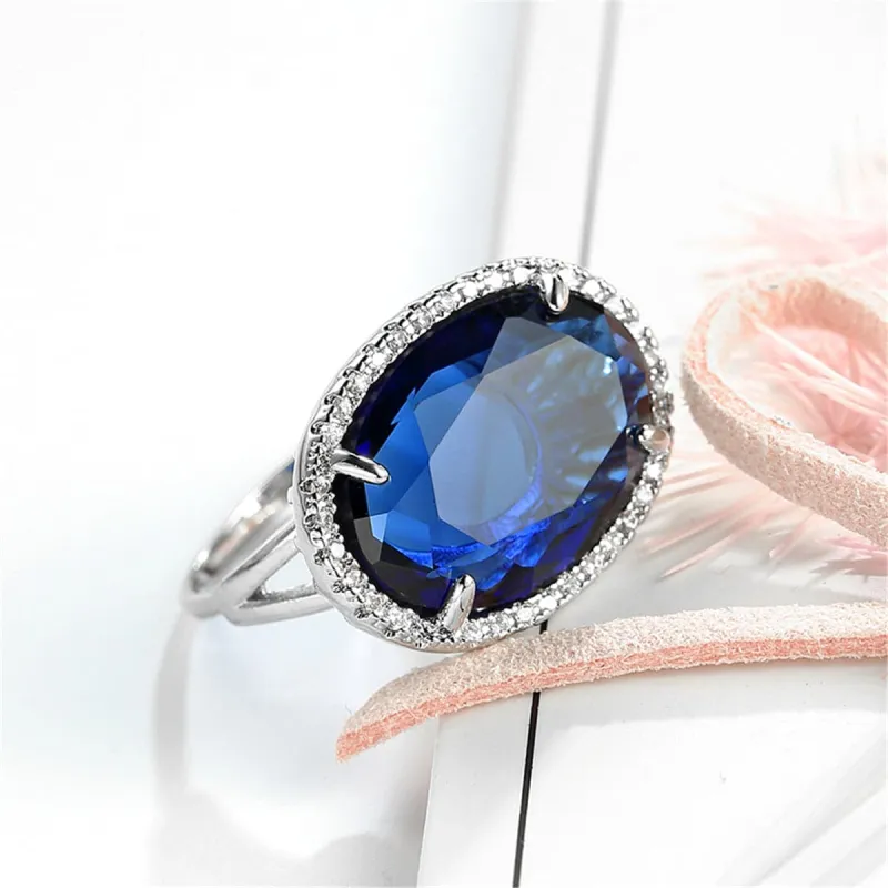 Navy Crystal & Cubic Zirconia Oval-Cut Ring made by Zulily