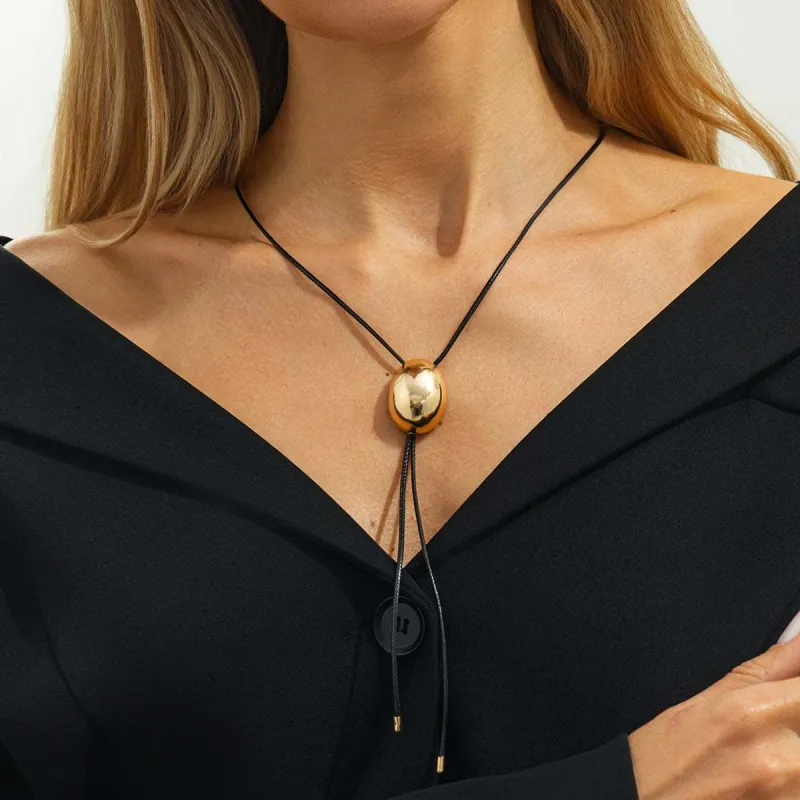 Black Polyster & Goldtone Oval Tassel Necklace made by Zulily