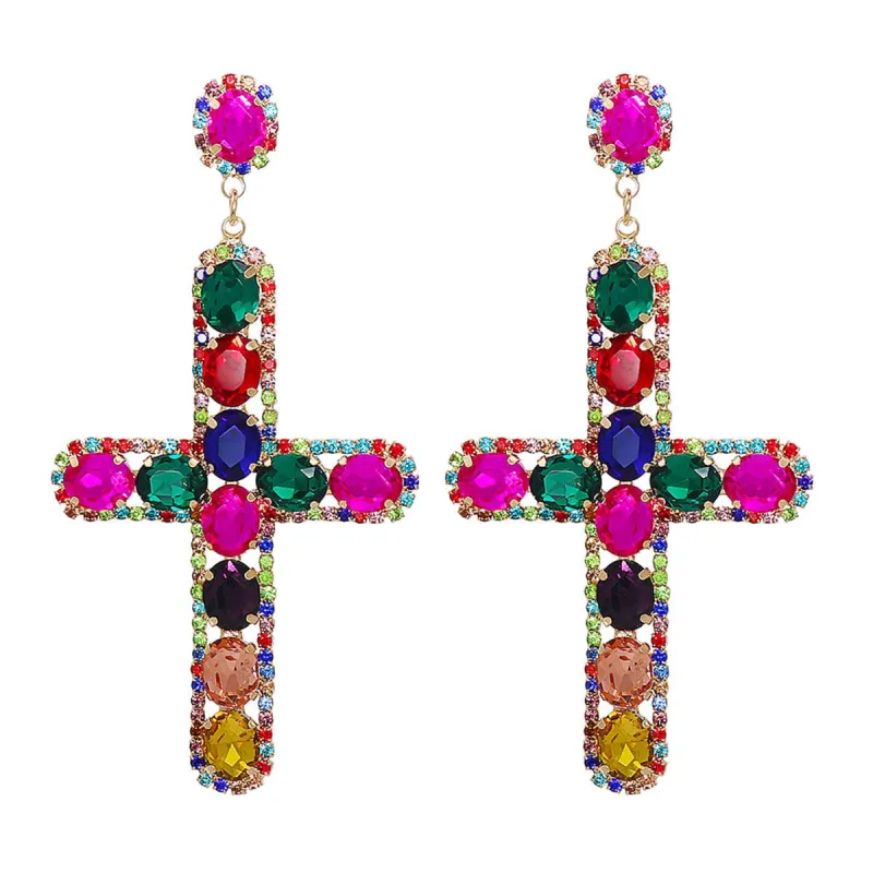 Multicolor Crystal & Cubic Zirconia Pavé Cross Round-Cut Drop Earrings made by Zulily