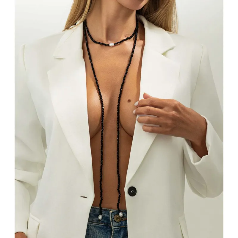 Black Acrylic & Pearl Long Chain Necklace made by Zulily