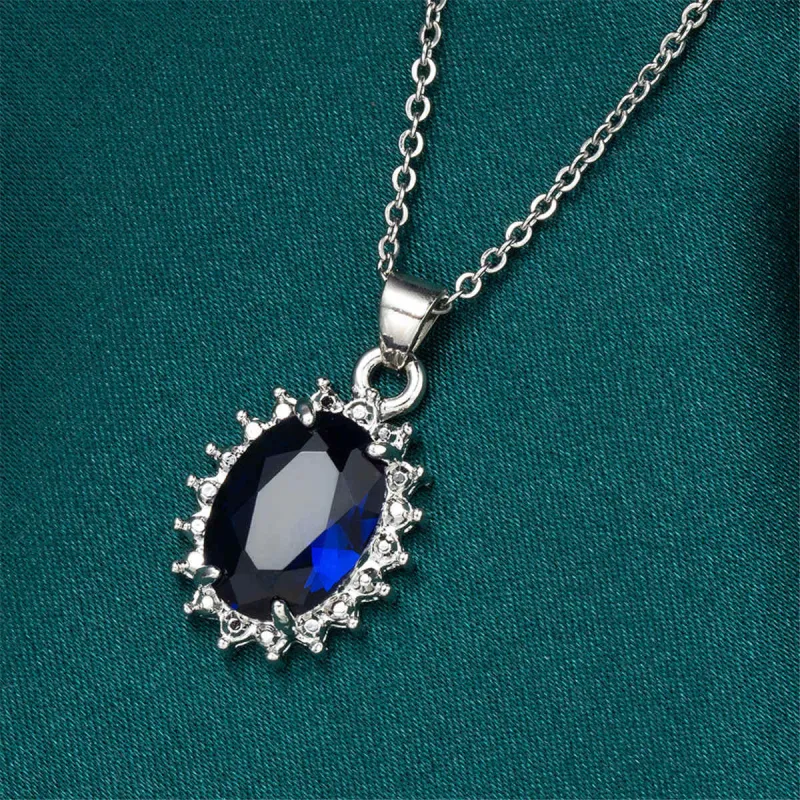 Navy Crystal & Silvertone Oval Pendant Necklace made by Zulily