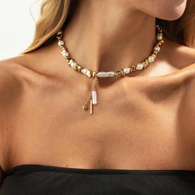 Baroque Pearl & Goldtone Bead Chain Heart Tassel Necklace made by Zulily