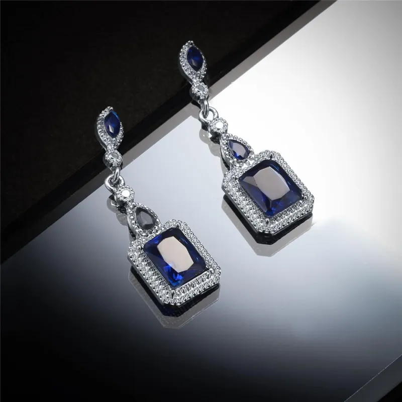 Navy Crystal & Silvertone Radiant-Cut Halo Drop Earrings made by Zulily
