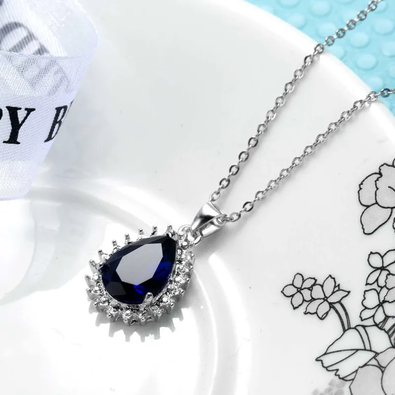 Navy Crystal & Silvertone Pear Pendant Necklace made by Zulily