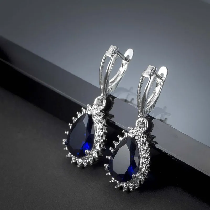 Navy Crystal & Silvertone Pear Drop Earrings made by Zulily