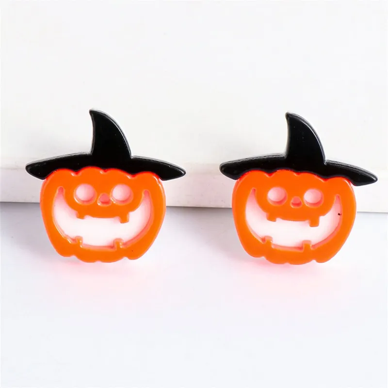 Orange Acrylic & Silvertone Pumpkin Witch Stud Earrings made by Zulily
