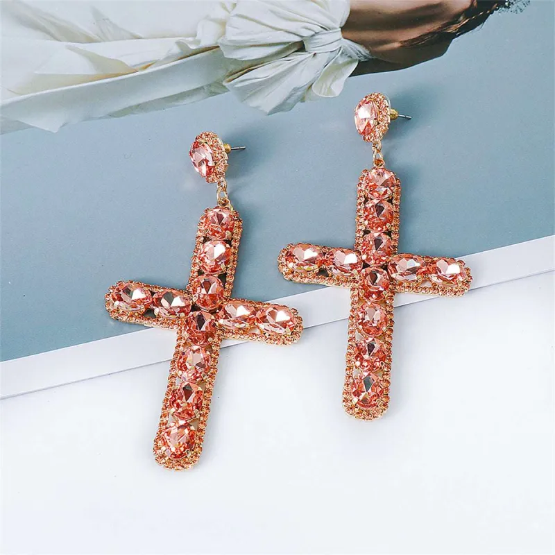 Orange Crystal & Cubic Zirconia Goldtone Cross Drop Earrings made by Zulily