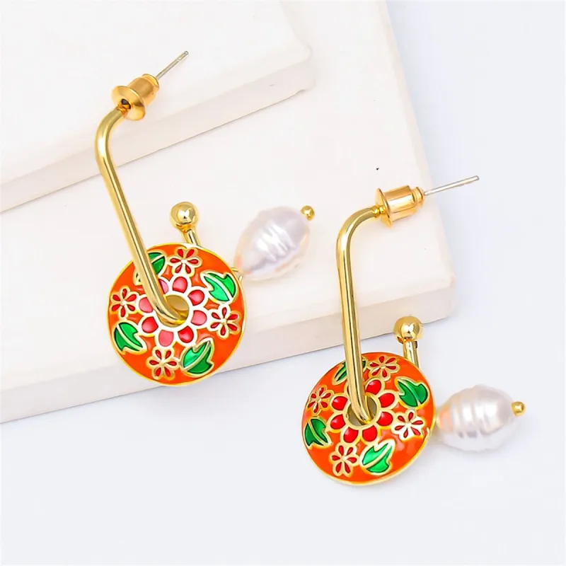 Orange Enamel & Pearl Goldtone Botany Drop Earrings made by Zulily