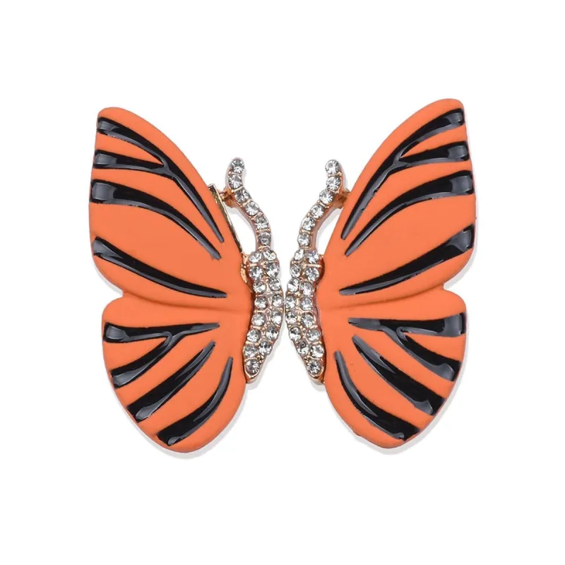 Orange Enamel & Cubic Zirconia Butterfly Stud Earrings made by Zulily