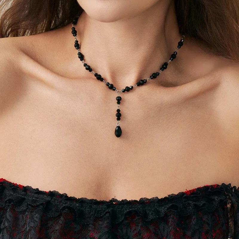 Black Acrylic & Silvertone Y-Necklace made by Zulily