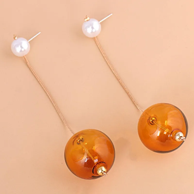 Orange Glass & Pearl Goldtone Drop Earrings made by Zulily