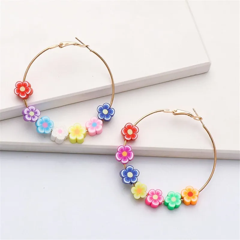Pastel & Goldtone Flowers Hoop Earrings made by Zulily