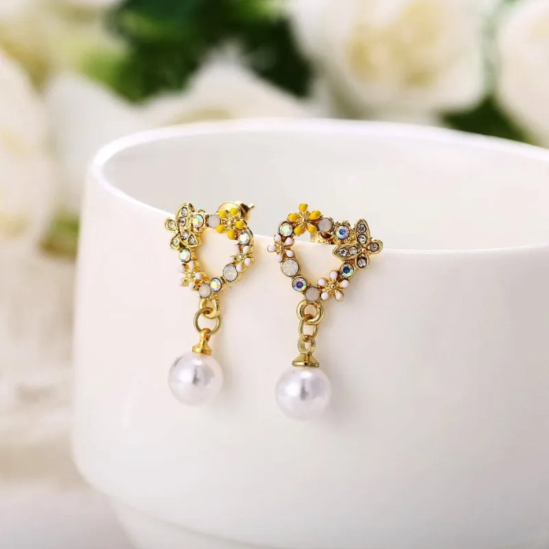 Pearl & Cubic Zirconia Enamel Goldtone Butterfly Drop Earrings made by Zulily