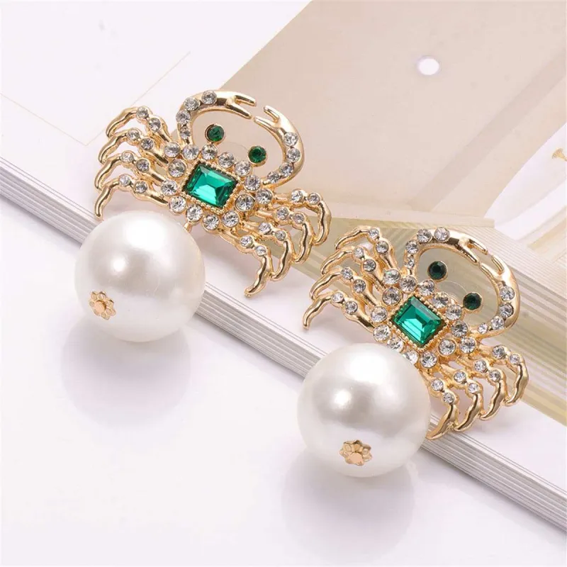Pearl & Crystal Cubic Zirconia Goldtone Crab Drop Earrings made by Zulily