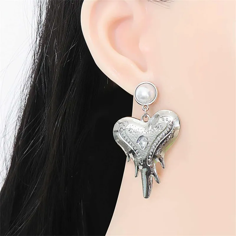 Pearl & Crystal Silvertone Heart Drop Earrings made by Zulily