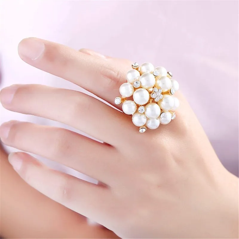 Pearl & Cubic Zirconia Goldtone Floral Adjustable Ring made by Zulily