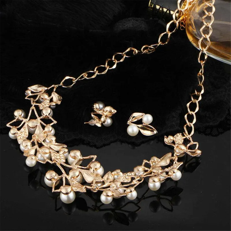 Pearl & Cubic Zirconia Goldtone Leaf Statement Necklace Set made by Zulily