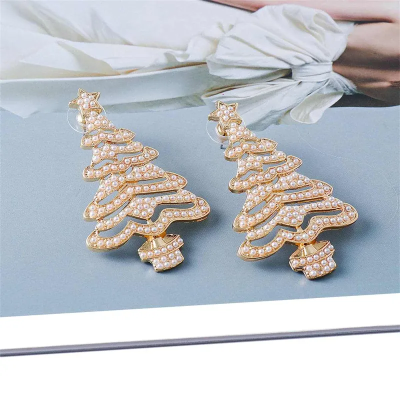 Pearl & Goldtone Christmas Tree Drop Earrings made by Zulily