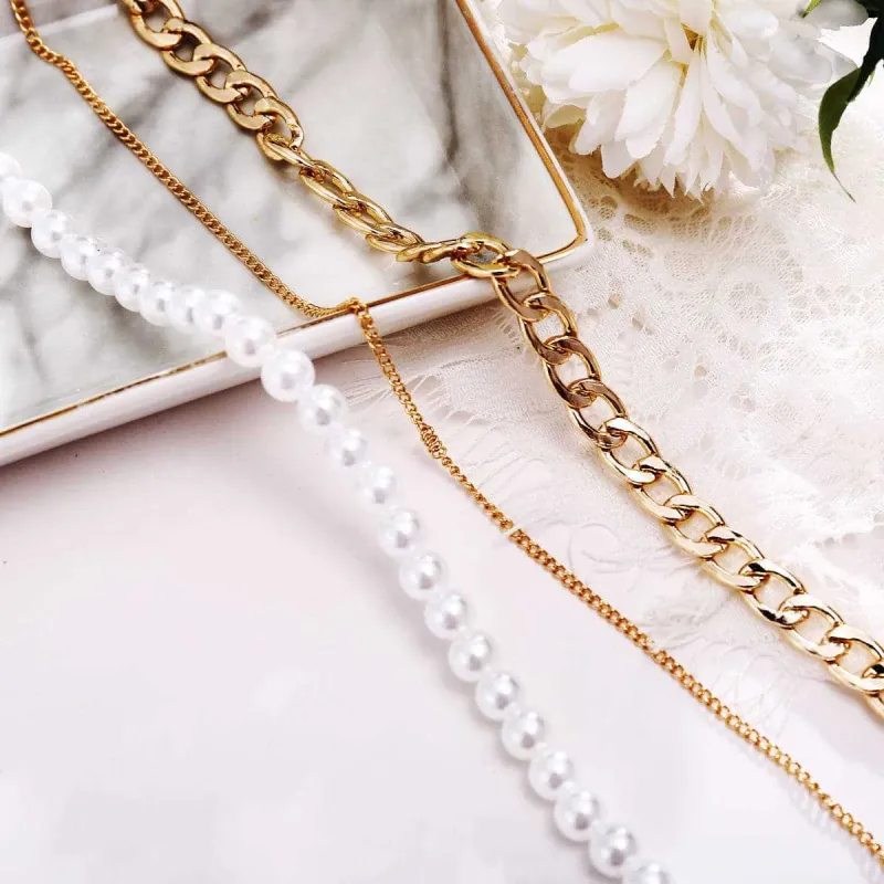 Pearl & Goldtone Figaro Chain Layered Necklace made by Zulily