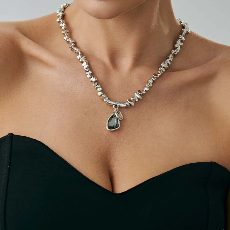 Crystal & Silvertone Irregular Bead Pendant Necklace made by Zulily