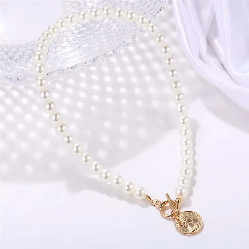 Pearl & Goldtone Coin Pendant Necklace made by Zulily