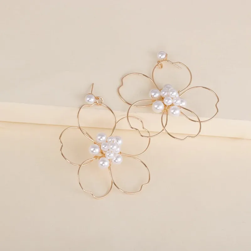 Pearl & Goldtone Flower Silhouette Drop Earrings made by Zulily