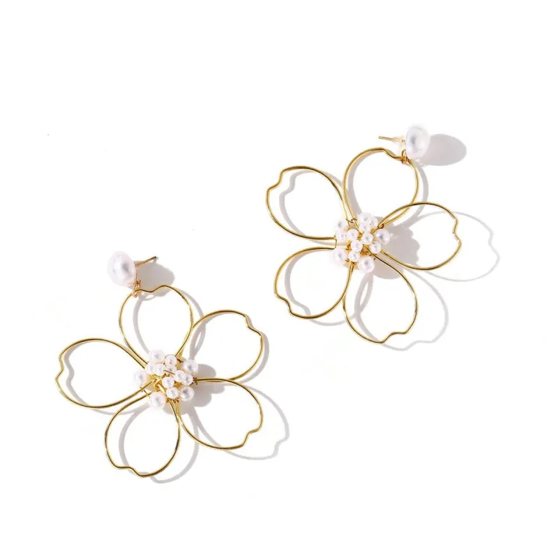 Pearl & Goldtone Flower Drop Earring made by Zulily