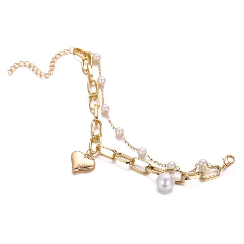 Pearl & Goldtone Heart Charm Chain Bracelet made by Zulily