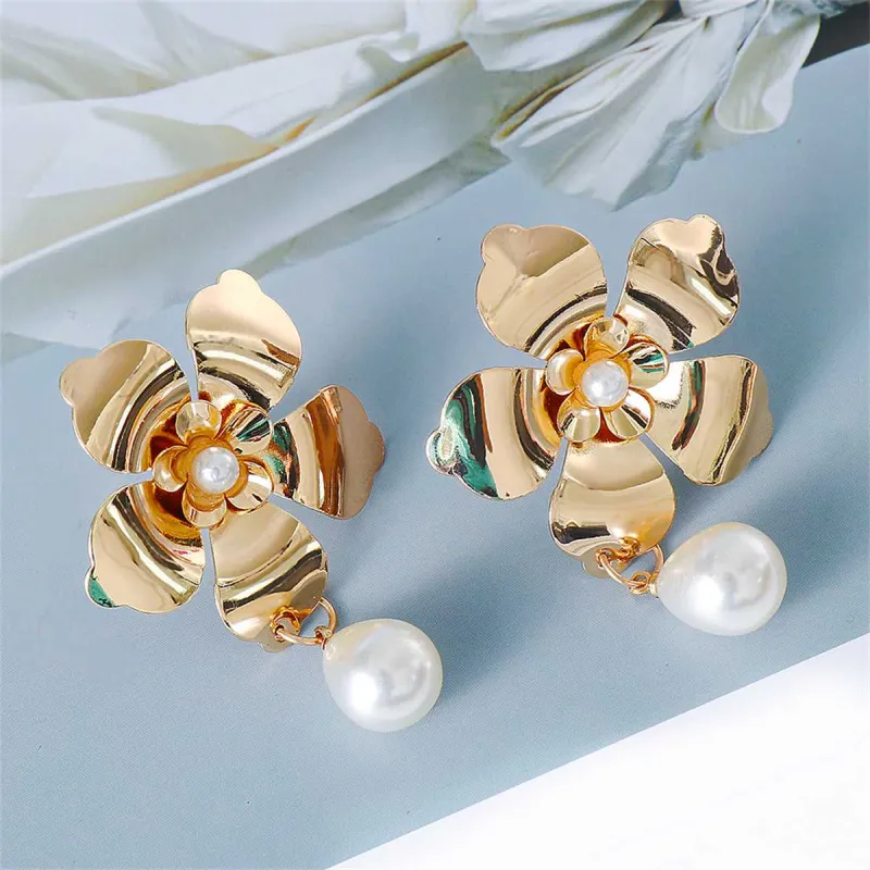 Pearl & Goldtone Flower Drop Earrings made by Zulily