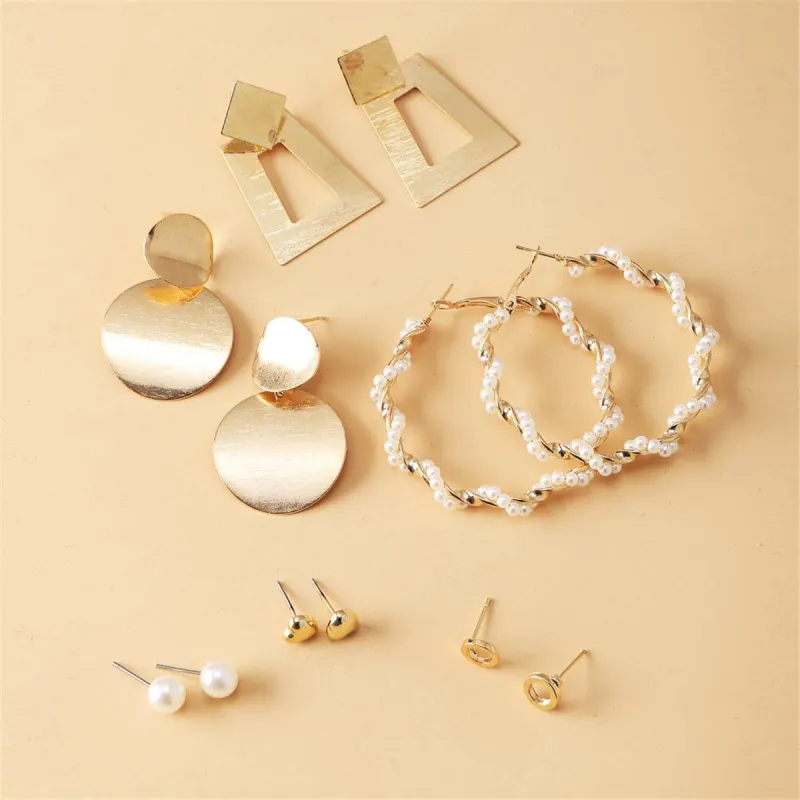 Pearl & Goldtone Geometric Stud & Drop Earrings Set made by Zulily