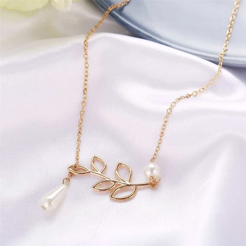 Pearl & Goldtone Leaves Openwork Bar Necklace made by Zulily