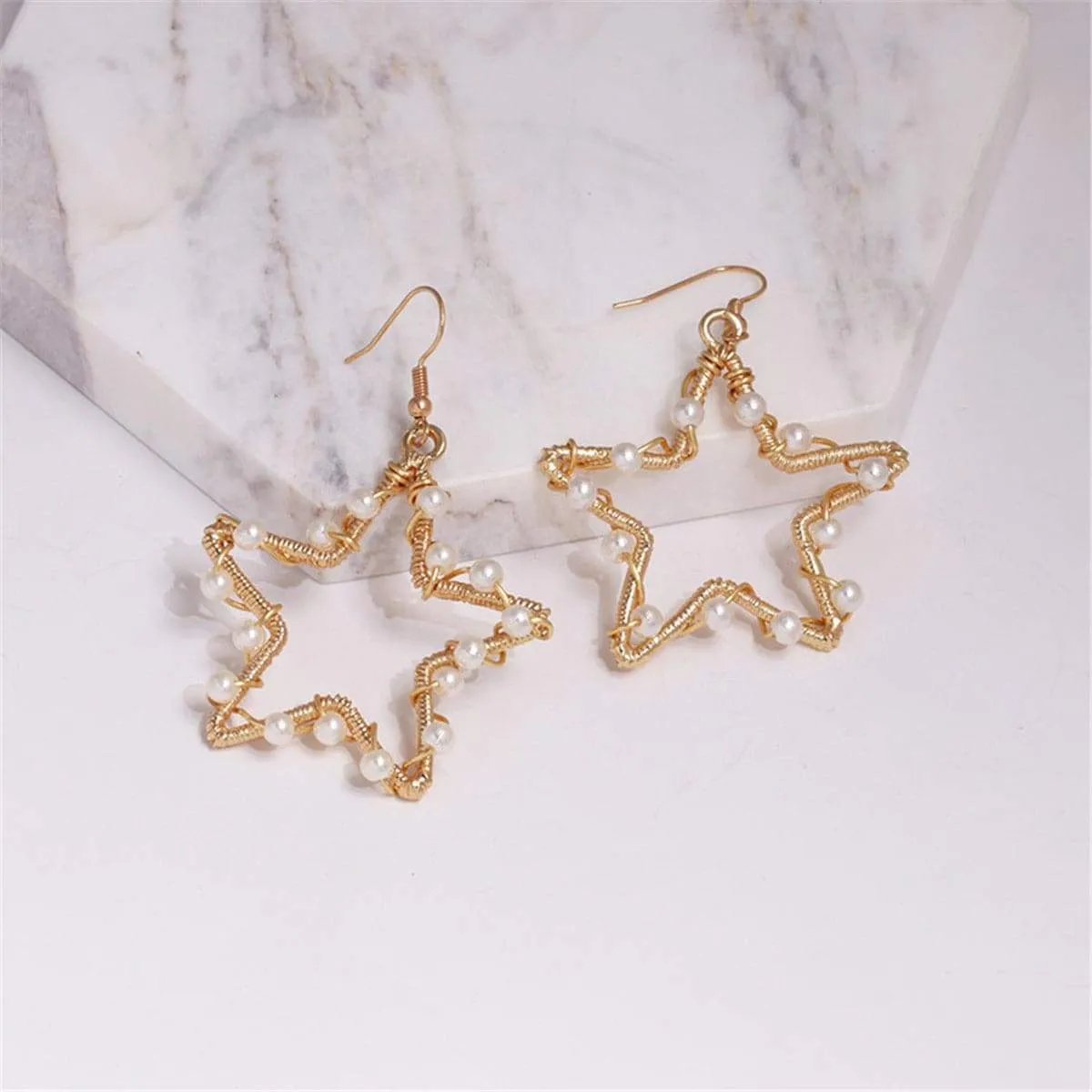 Pearl & Goldtone Open Star Drop Earrings sold by Zulily