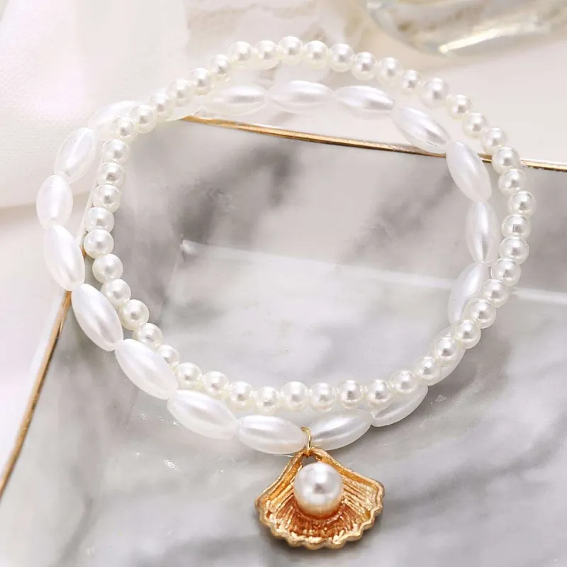 Pearl & Goldtone Shell Charm Stretch Anklet Set made by Zulily