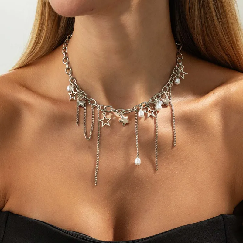 Pearl & Silvertone Star Tassel Collar Necklace made by Zulily