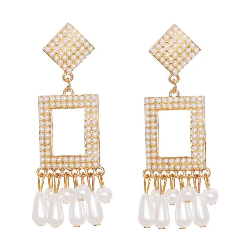 Pearl & Goldtone Rhombus Rectangle Tassel Drop Earrings made by Zulily