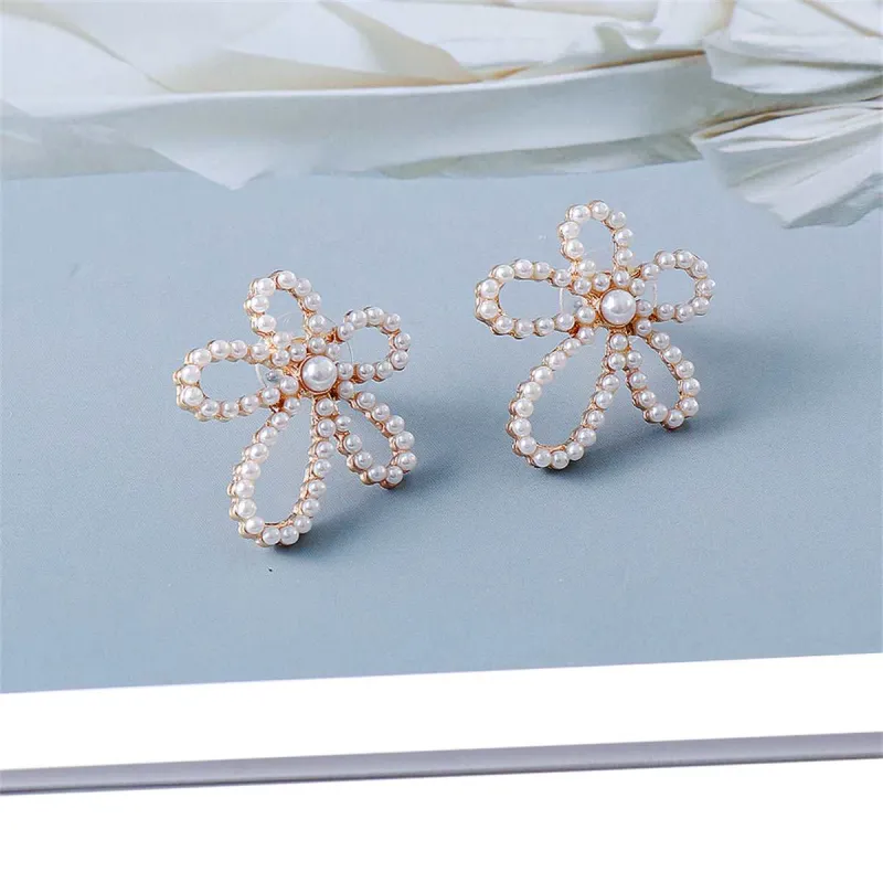 Pearl & Goldtone Open Flower Stud Earrings made by Zulily
