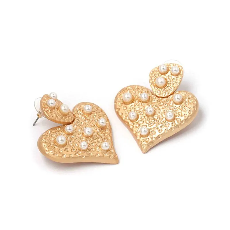 Pearl & Goldtone Textured Heart Drop Earrings made by Zulily