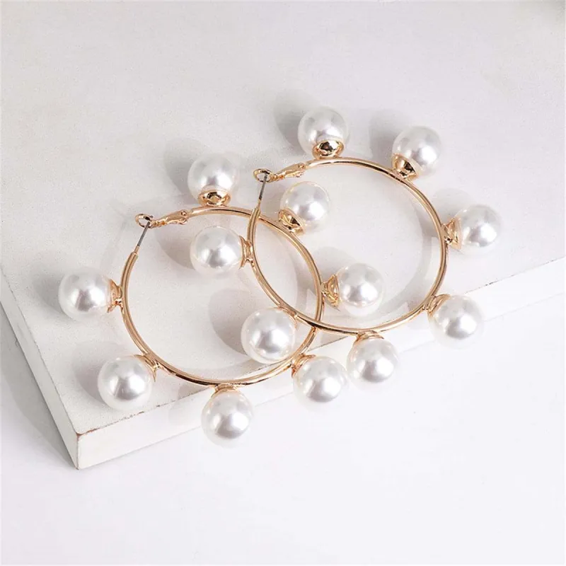 Pearl & Goldtone Station Hoop Earring made by Zulily