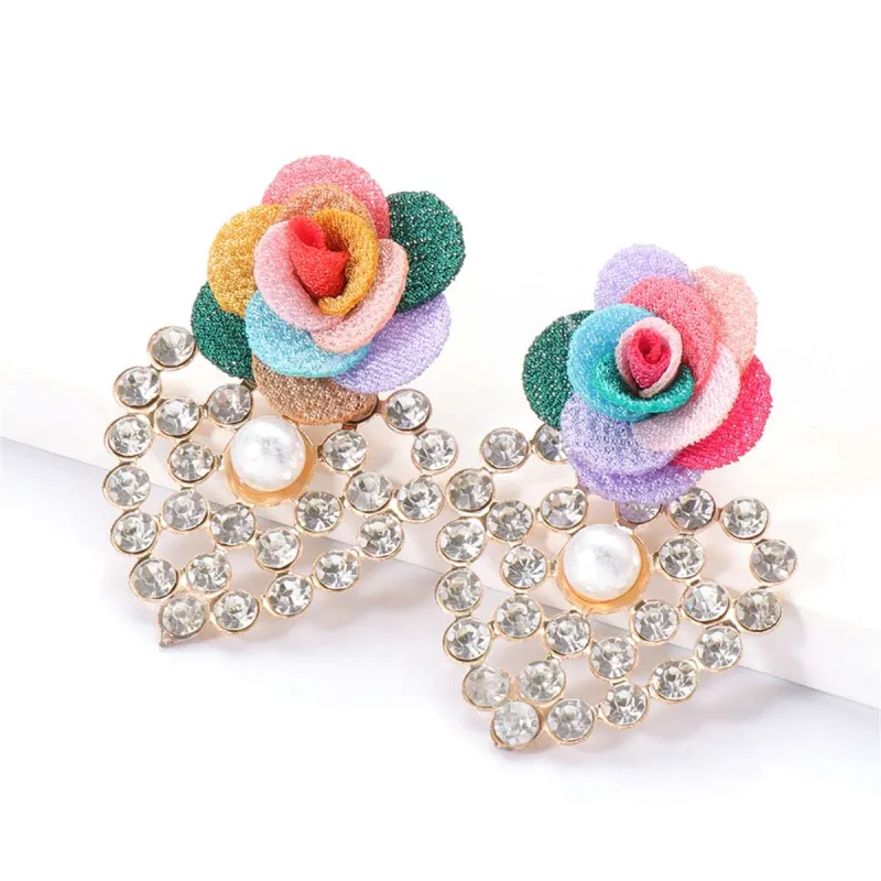 Pearl & Multicolor Polyster Cubic Zirconia Floral Heart Drop Earrings made by Zulily