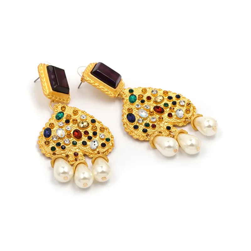 Pearl & Multicolor Crystal Goldtone Abstract Heart Drop Earrings made by Zulily