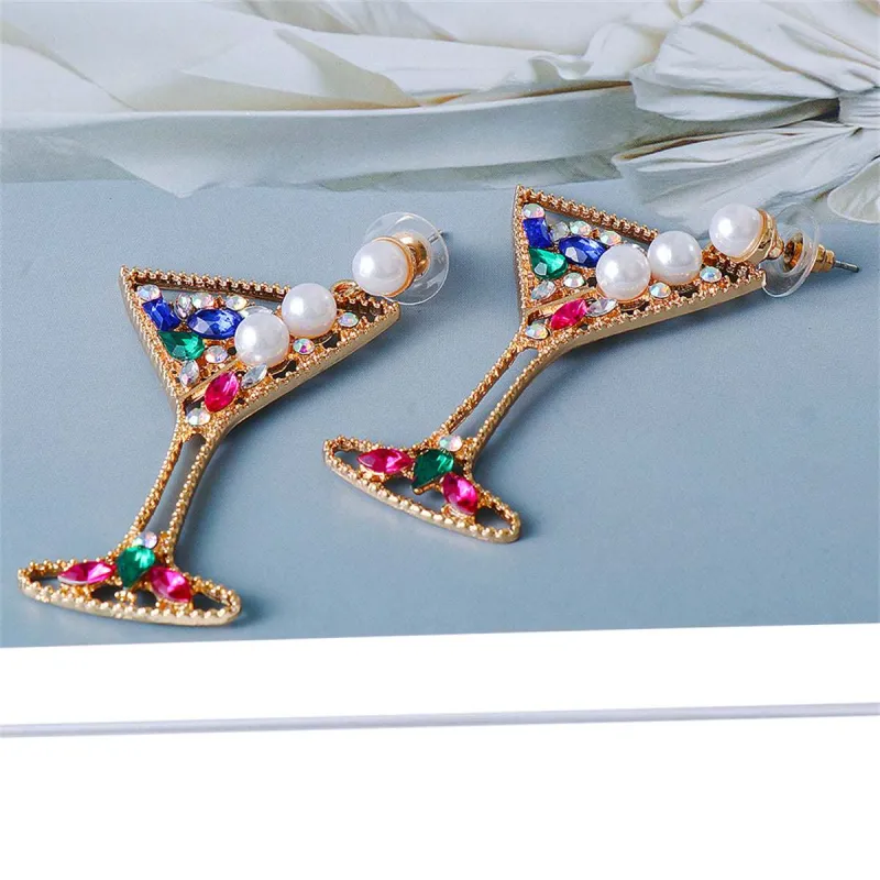 Pearl & Multicolor Crystal Goldtone Martini Glass Drop Earrings made by Zulily