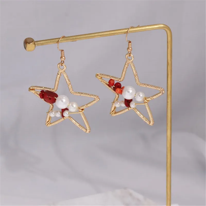 Pearl & Resin Goldtone Open Star Drop Earrings made by Zulily