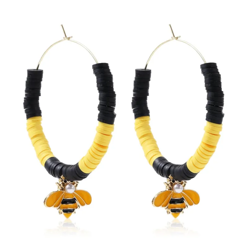 Pearl & Polymer Clay Goldtone Bumblebee Beaded Hoop Earrings made by Zulily