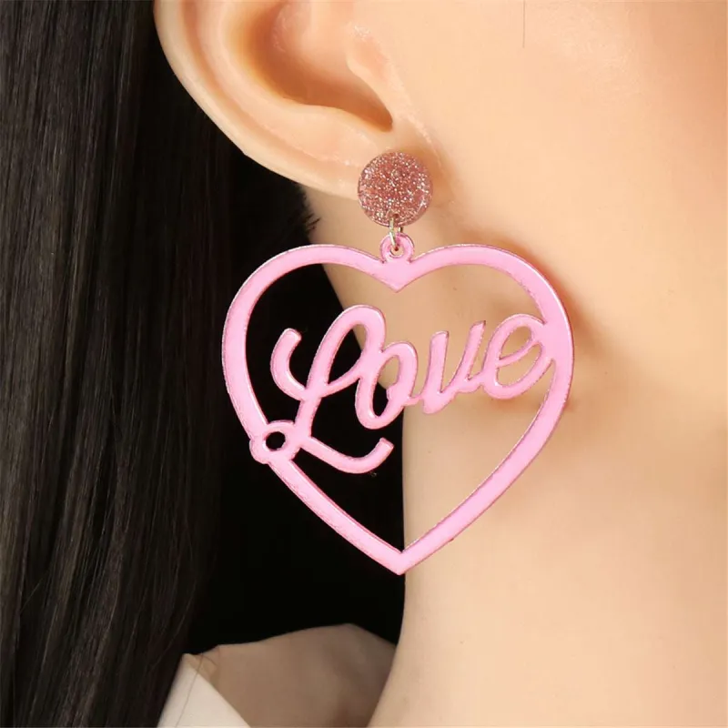 Pink & Silvertone Open Heart 'Love' Drop Earrings made by Zulily